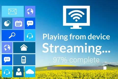 Various computer icons with progress bar on device screen Stock Illustration