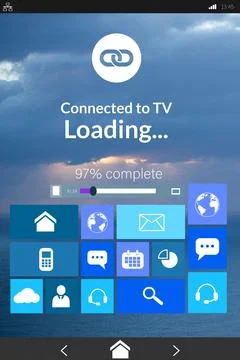 Various computer icons with text on device screen Stock Illustration