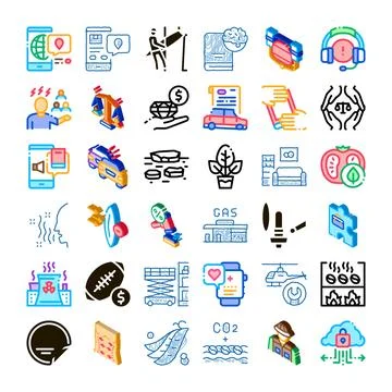 Various concept line and isometric icons collection set Stock Illustration