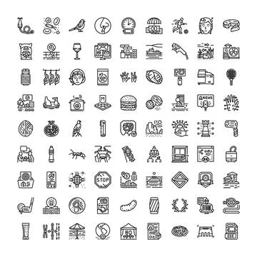 Various concept outline icons set illustrating business internet and nature Stock Illustration