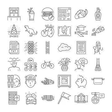 Various concepts line icons set displaying different objects Stock Illustration