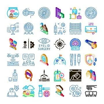 Various conceptual icons representing modern technology and medicine Stock Illustration