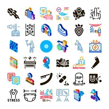 Various conceptual icons representing stress, health, and technology Stock Illustration