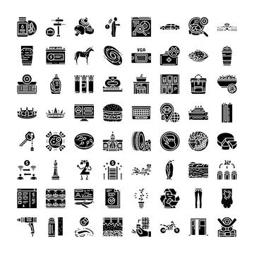 Various conceptual solid glyph vector icon set Illustrazione stock
