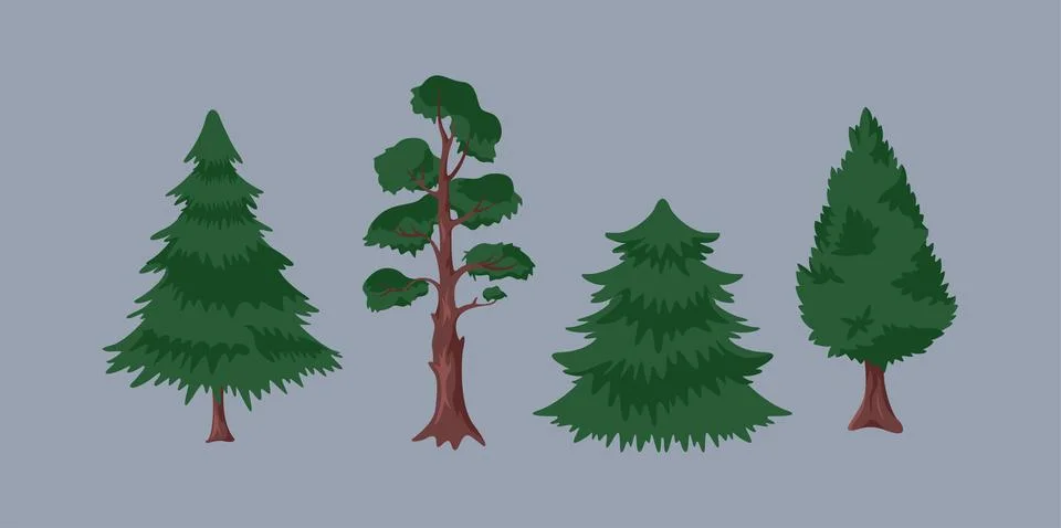 Various coniferous trees flat color vector objects set Ilustración de archivo