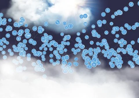 Various connecting icons with cloud in background Stock Illustration