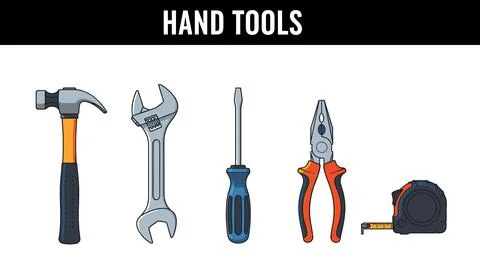 Various construction tools arranged on a white background bundle design Stock Illustration