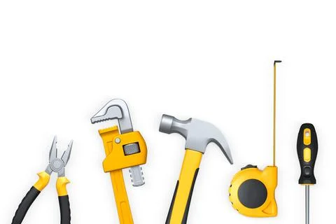 Various construction tools like hammer, pliers, screwdriver, and tape measure Stock Illustration