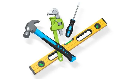 Various construction tools like hammer, pliers, screwdriver and tape measure Stock Illustration