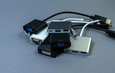Various converter cables adapters for computers and smartphones Stock Photos