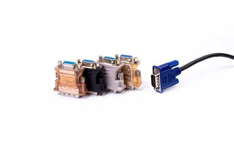 Various converter cables adapters for computers and smartphones HDMI VGA USB Stock Photos