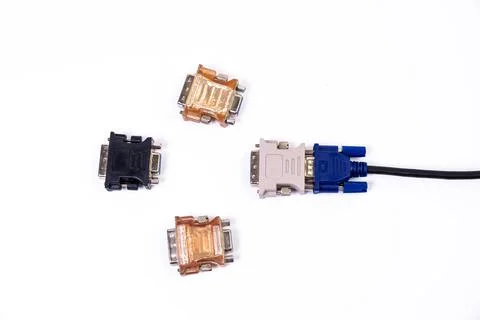 Various converter cables adapters for computers and smartphones HDMI VGA USB Stock Photos