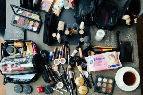 Various cosmetics on dressing table Stock Photos
