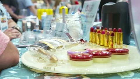 Various cosmetics at RuPaul's DragCon event Video stock 84507873
