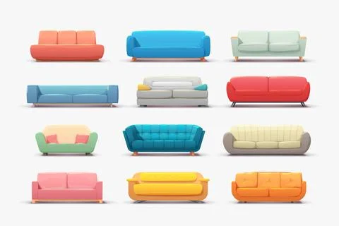 A various couches front view in set Stock Illustration