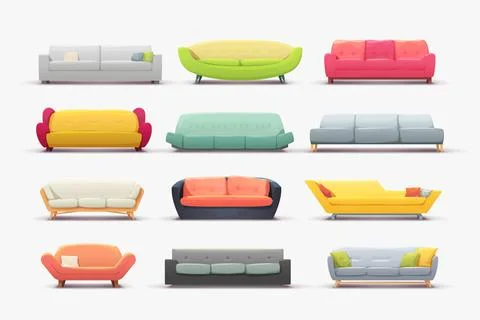 A various couches in set on white Stock Illustration