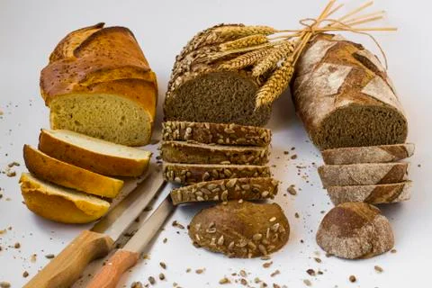 Various of creal breads sliced on white surface Stock Photos