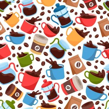 Various Cup Of Black Coffee Seamless Pattern Stock Illustration