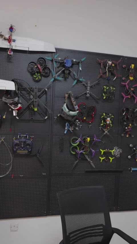 Various custom built fpv racing drones, freestyle quadcopters, remote controlled Stock Footage 328986424