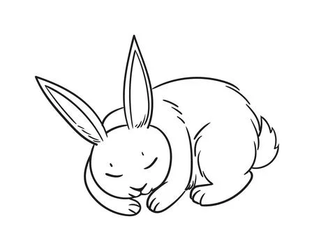 Various cute bunnies, spring, easter bunny in sketch style. Rabbit sits, sleeps Stock Illustration
