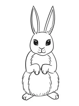 Various cute bunnies, spring, easter bunny in sketch style. Rabbit sits, sleeps Stock Illustration