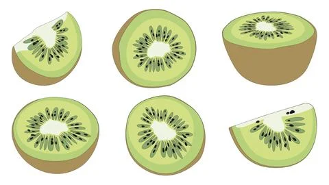 Various cute kiwi fruit isolated doodle lines Stock Illustration