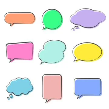 Various Cute speech bubble doodle vector stickers set with multiple colors Stock Illustration
