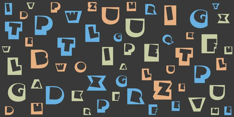 Various Dark Colorful Randomly Placed and Sized Retro Art Deco Style Letter.. Stock Illustration