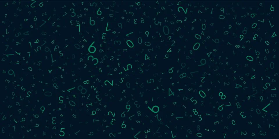 Various Dark Green Randomly Placed, Sized and Oriented Numbers Pattern - Te.. 스톡 일러스트