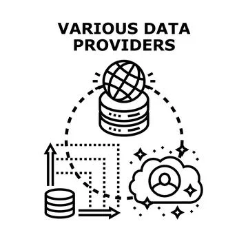 Various data providers connecting global data services 스톡 일러스트
