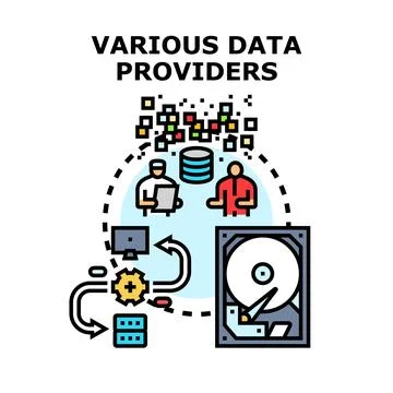 Various data providers sharing global information network Stock Illustration