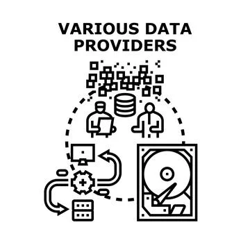 Various data providers sharing global information network Stock Illustration