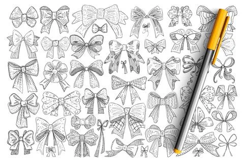 Various decorative bows doodle set Stock Illustration
