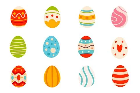 Various Decorative Easter Eggs set in bright and pastel colors Stock Illustration