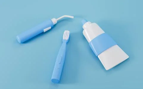 Various dental care tools such as toothpaste, toothbrushes, and dental clea.. 스톡 일러스트