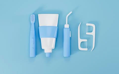 Various dental care tools such as toothpaste, toothbrushes, and dental clea.. 스톡 일러스트
