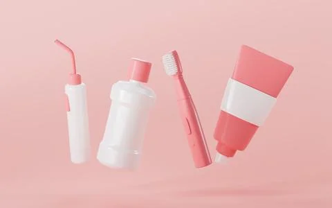 Various dental care tools such as toothpaste, toothbrushes, and dental clea.. 스톡 일러스트