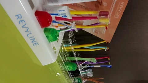 Various dental hygiene tools in store Stock Footage 283574848