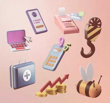 Various design 3d obects icons, Not gen Ai Stock Illustration