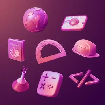Various design 3d obects icons, Not gen Ai Stock Illustration