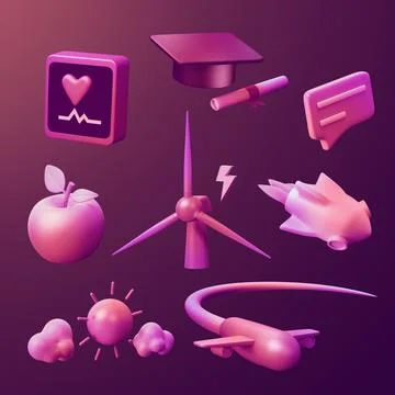 Various design 3d obects icons, Not gen Ai Stock Illustration