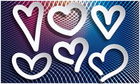 Various design of hearts on rainbow background Stock Illustration