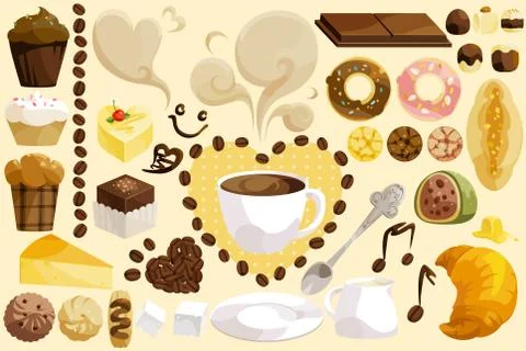 Various desserts and drinks Stock Illustration