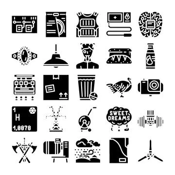 Various detailed black flat icon vector collection Stock Illustration
