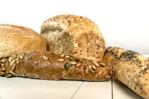 Various dietary baking bread isolated on white beckground Stock Photos