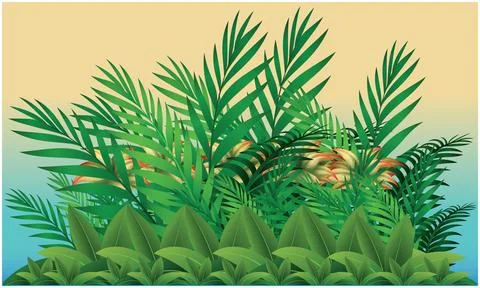 Various different size and shape green leaf and multicoloured flower make a.. Stock Illustration