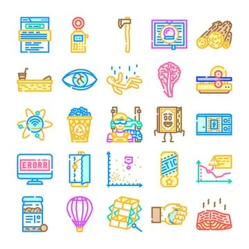 Various digital and abstract line icons collection Illustrazione stock