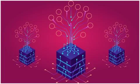 Various digital tree on abstract background Stock Illustration