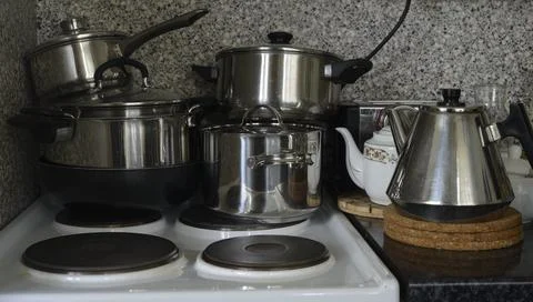 Various dishes in the kitchen Stock Photos