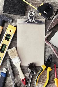Various DIY tools on the table Stock Photos